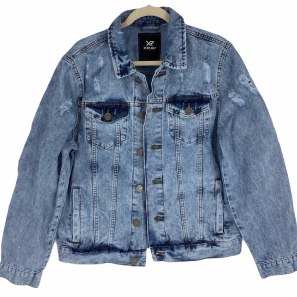 XRay Distressed Denim Jean Jacket Acid Wash XL